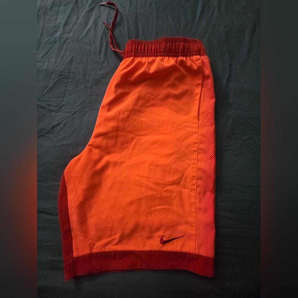 Nike Orange Red Swim Trunks  Lightweight Elastic Waist